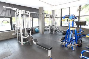 gym equipment facing parking