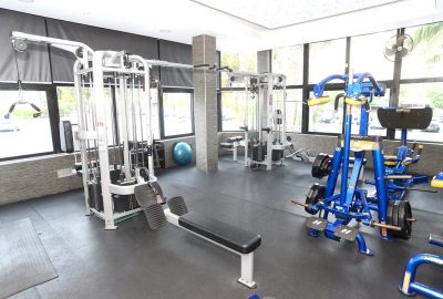 gym equipment facing parking