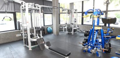 gym equipment facing parking