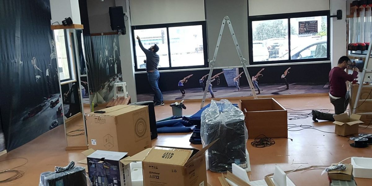 installing new sound system in aerobics hall