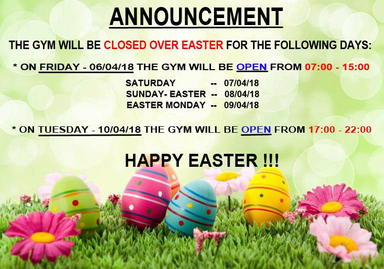 gym easter holidays 2018