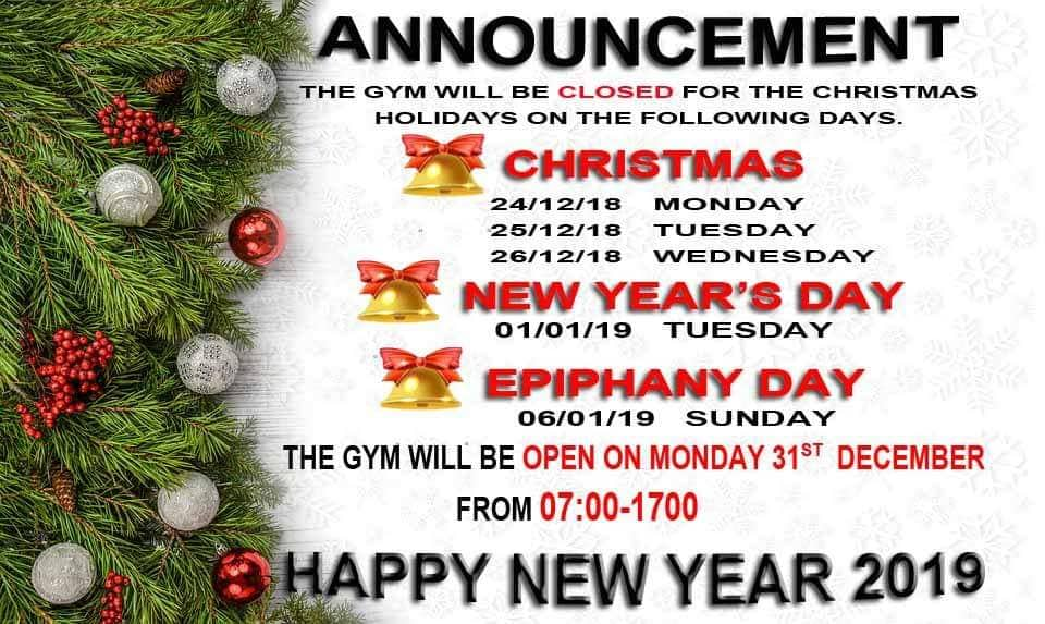 xmas gym holidays 2018