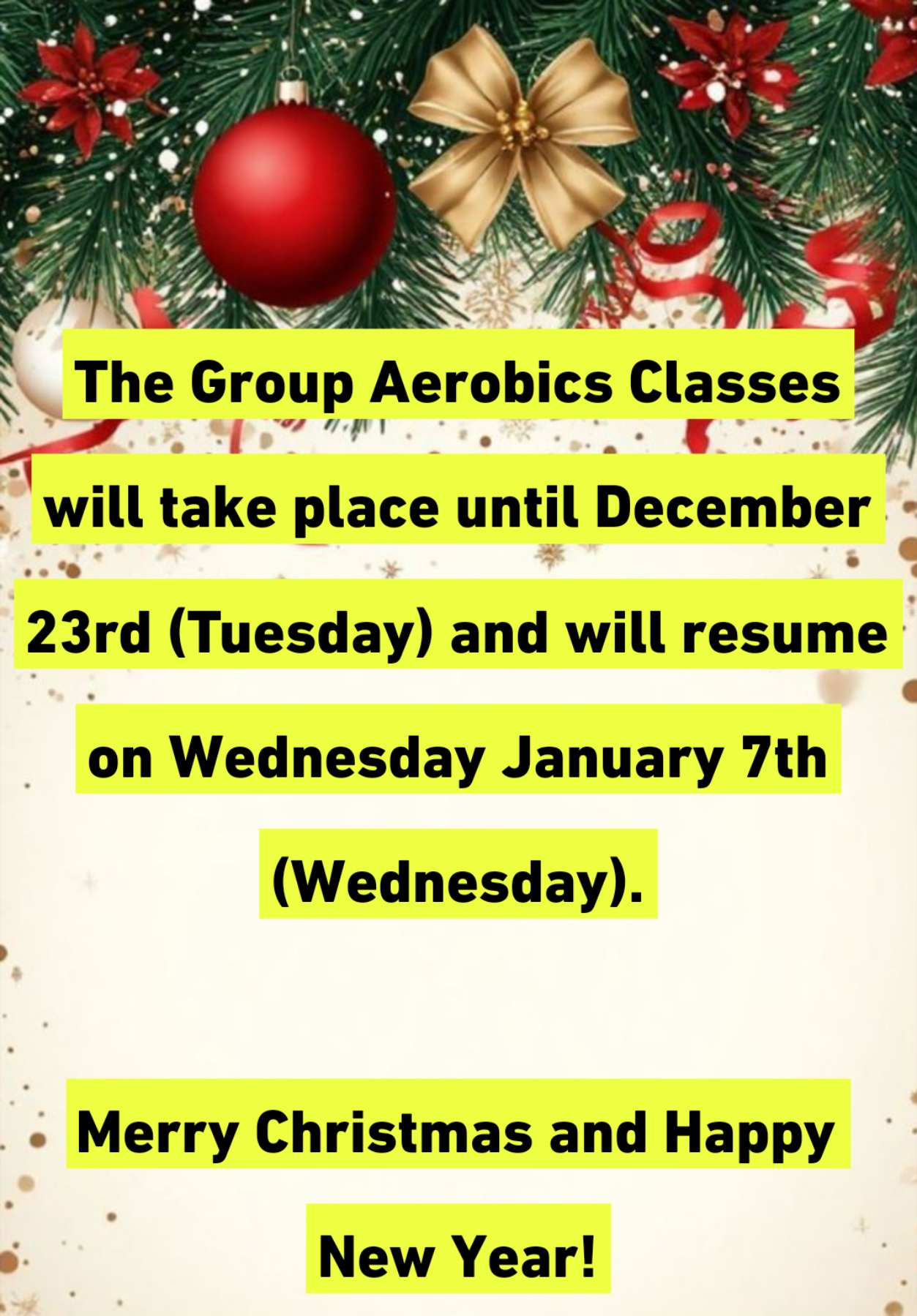 group classes holidays xmas 2025